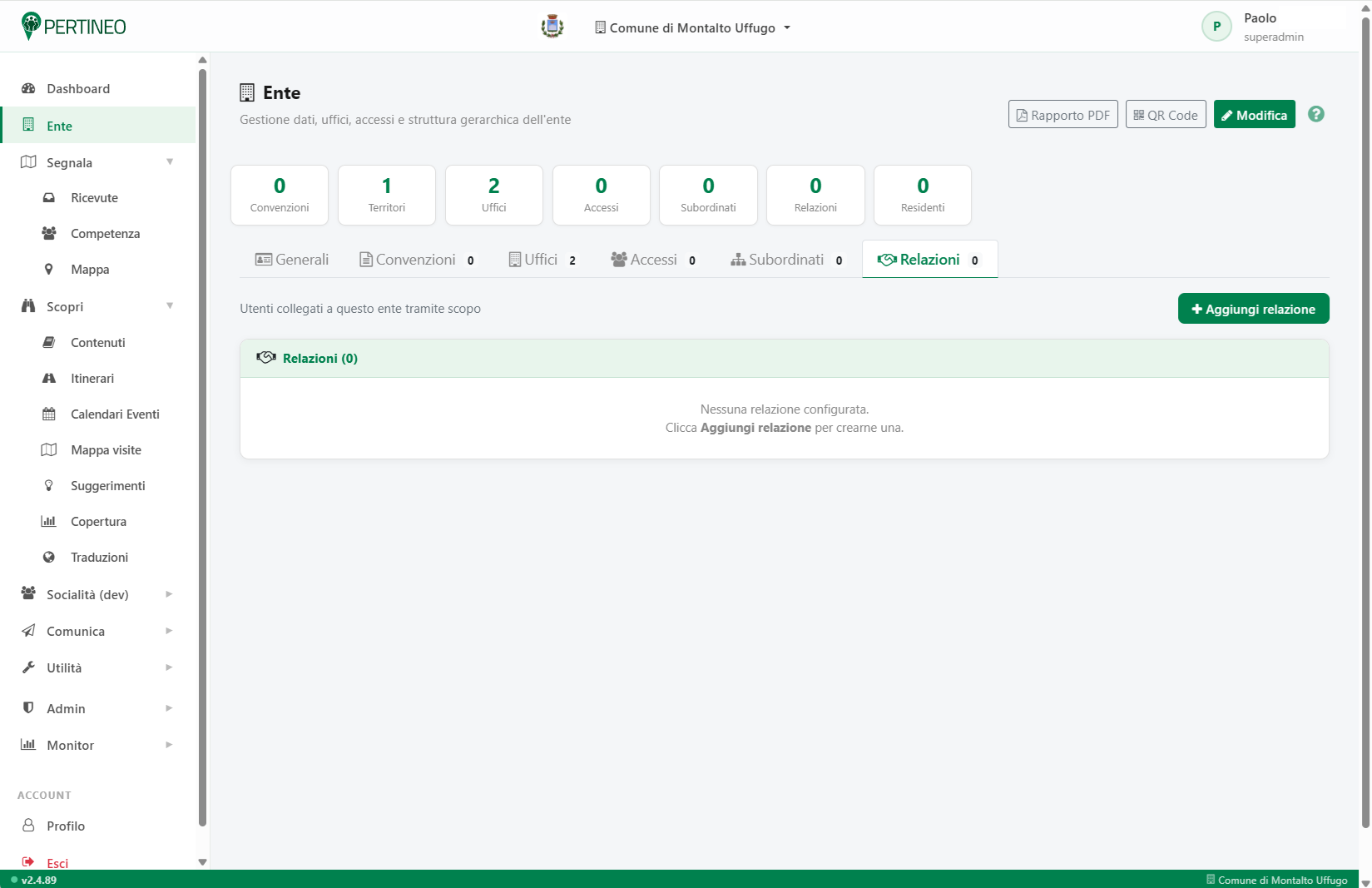 Console Pertineo — sezione Ente